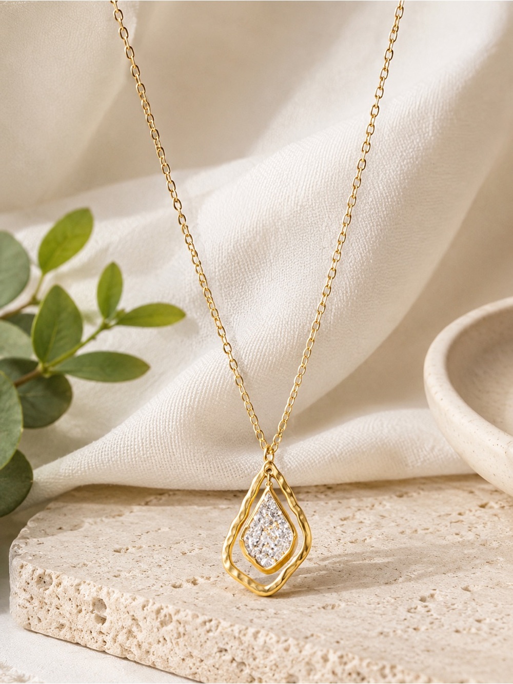 Gold-Tone Teardrop Pendant Necklace with Crystal Accent - Women's Jewelry